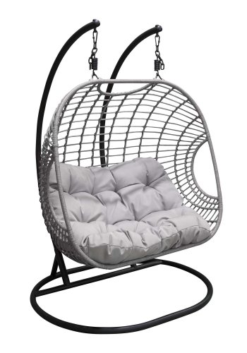 VENTURE DESIGN Viga dobbel utendrs hengestol med puter - grtt stoff og rotting, sort stl