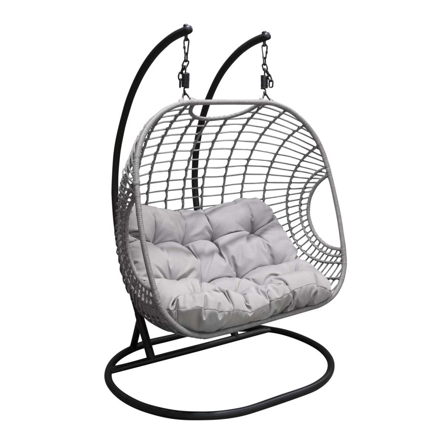 VENTURE DESIGN Viga dobbel utendrs hengestol med puter - grtt stoff og rotting, sort stl