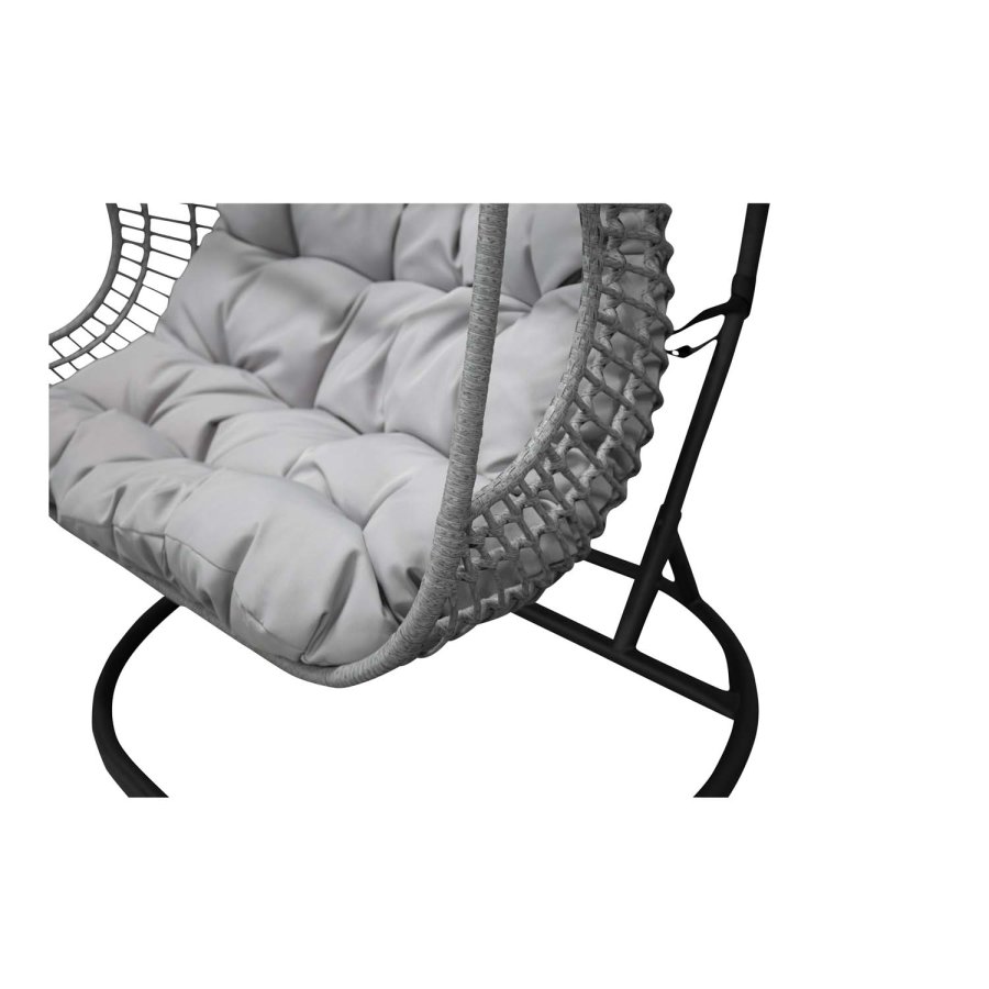 VENTURE DESIGN Viga dobbel utendrs hengestol med puter - grtt stoff og rotting, sort stl