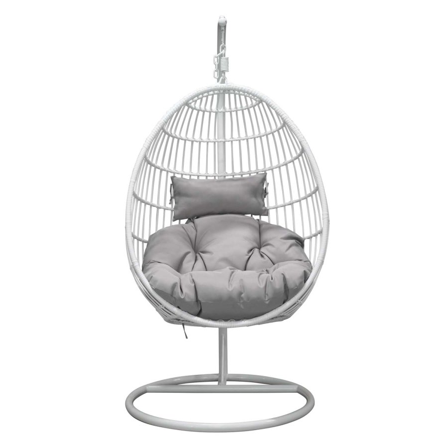 VENTURE DESIGN Viga utendrs hengestol med gr stoffpute - hvit rotting og stl