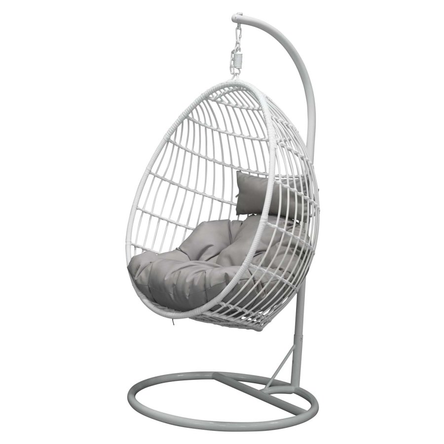 VENTURE DESIGN Viga utendrs hengestol med gr stoffpute - hvit rotting og stl
