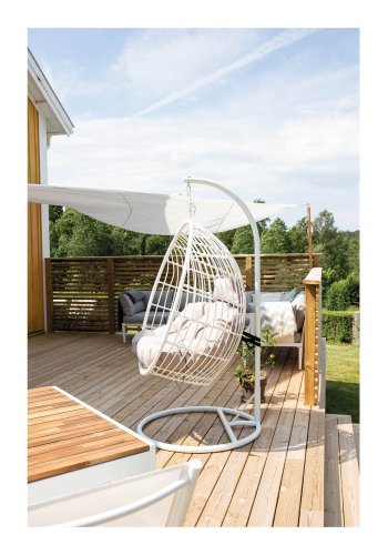 VENTURE DESIGN Viga utendrs hengestol med gr stoffpute - hvit rotting og stl
