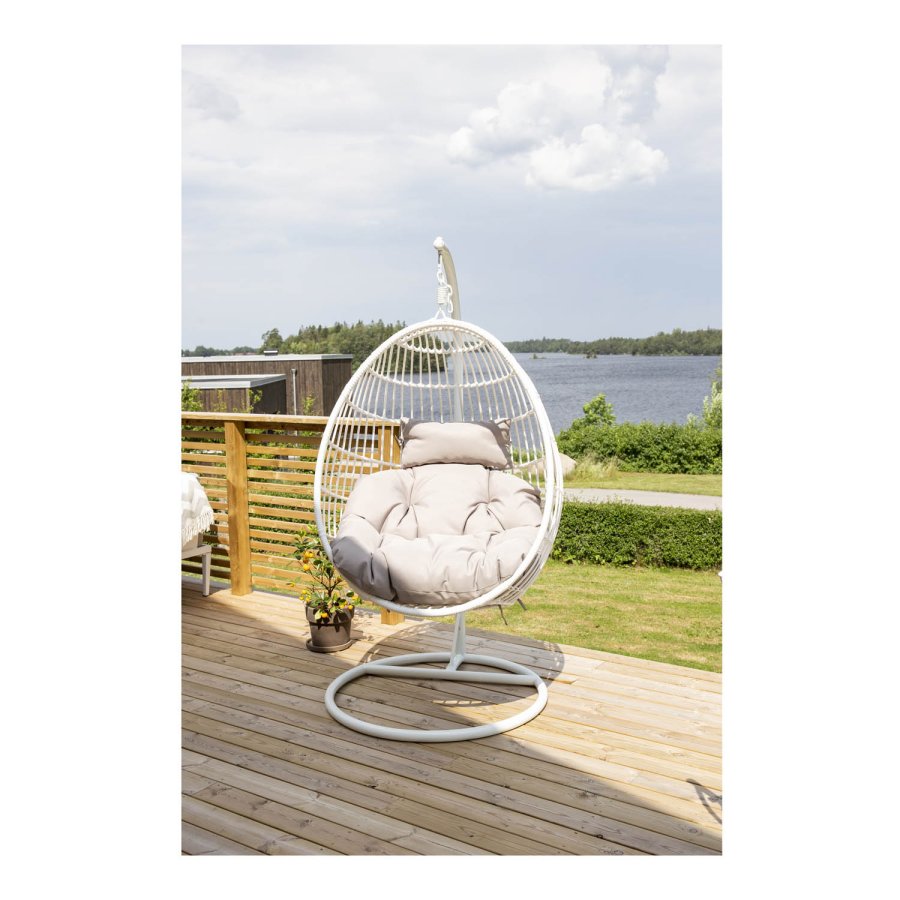 VENTURE DESIGN Viga utendrs hengestol med gr stoffpute - hvit rotting og stl