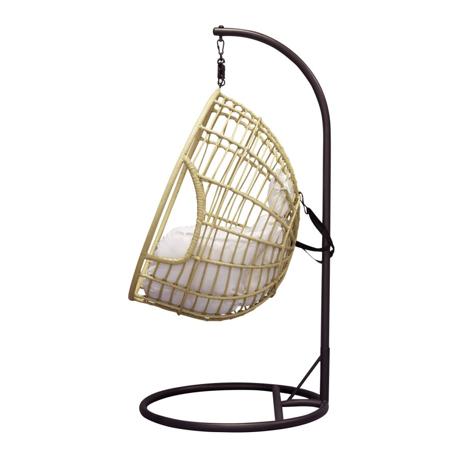 VENTURE DESIGN rund Viga utendrs hengestol med pute - off-white stoff, naturlig rotting og sort stl