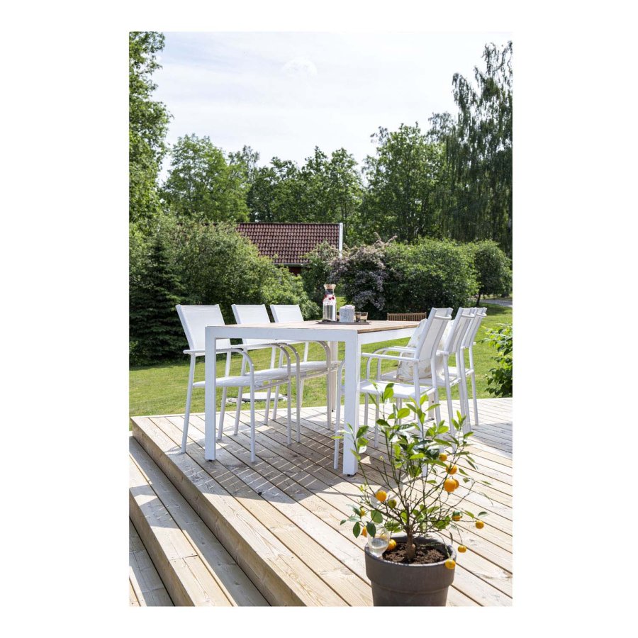 VENTURE DESIGN rektangulrt Bois hagebord - naturlig akasietre og hvit aluminium (200x100)