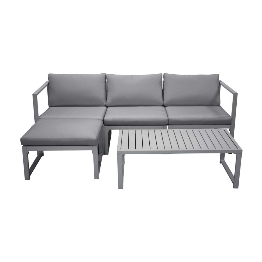 VENTURE DESIGN Salvador sofa hagesett med puter og bord - gr polyester og hvit aluminium