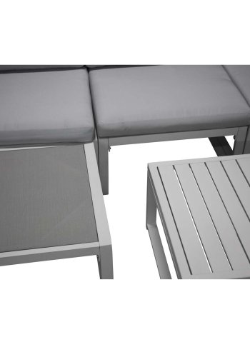 VENTURE DESIGN Salvador sofa hagesett med puter og bord - gr polyester og hvit aluminium