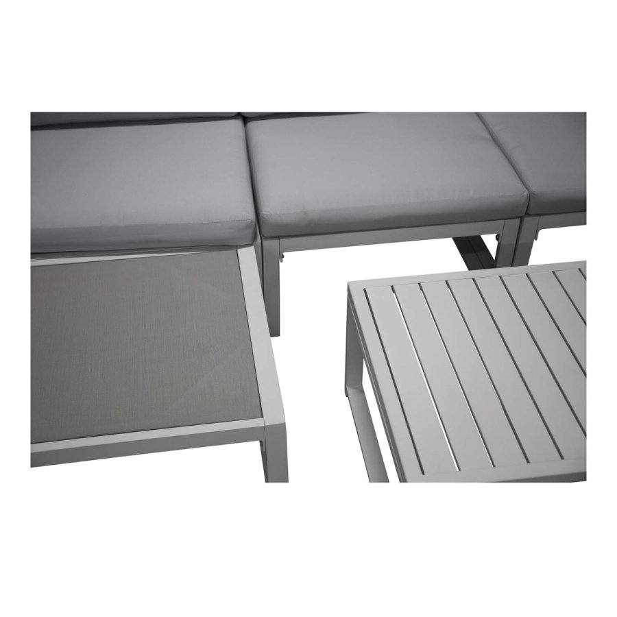 VENTURE DESIGN Salvador sofa hagesett med puter og bord - gr polyester og hvit aluminium