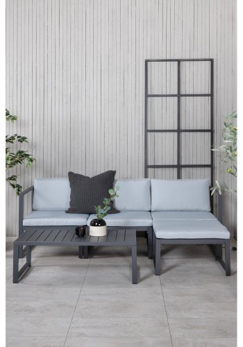 VENTURE DESIGN Salvador hagesofasett, med lysegr puter - svart aluminium og metall