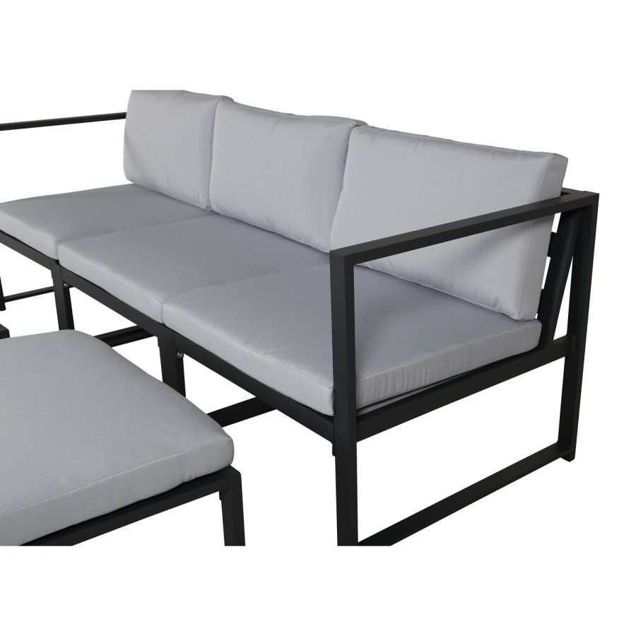 VENTURE DESIGN Salvador hagesofasett, med lysegr puter - svart aluminium og metall