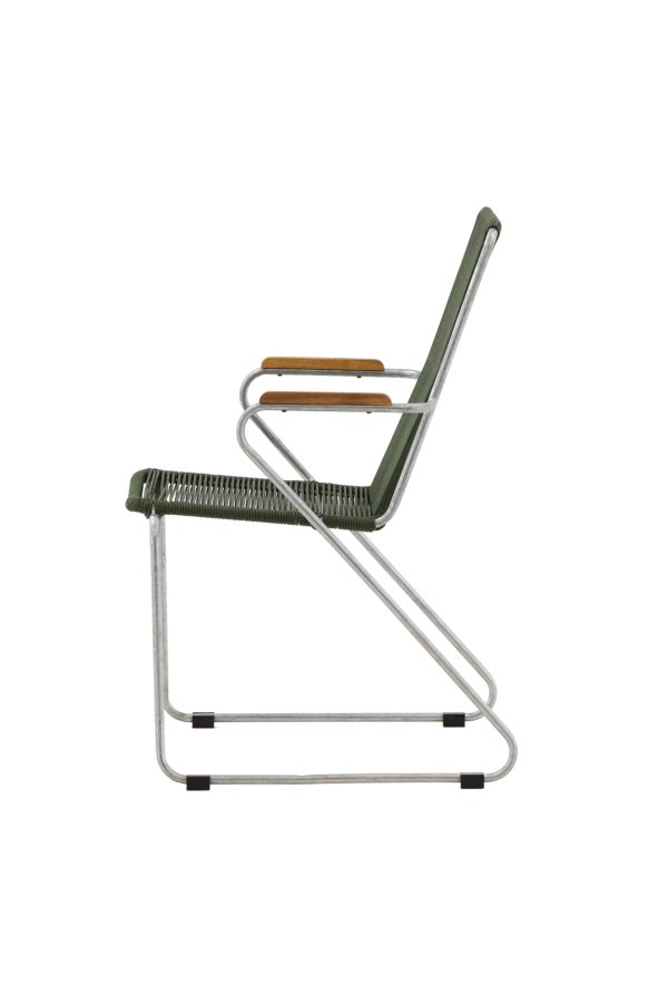 VENTURE DESIGN Bois Gartenstuhl, mit Teakholz-Armlehnen – grünes Seil und silberner Stahl