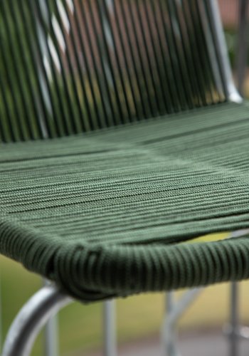 VENTURE DESIGN Bois Gartenstuhl, mit Teakholz-Armlehnen – grünes Seil und silberner Stahl