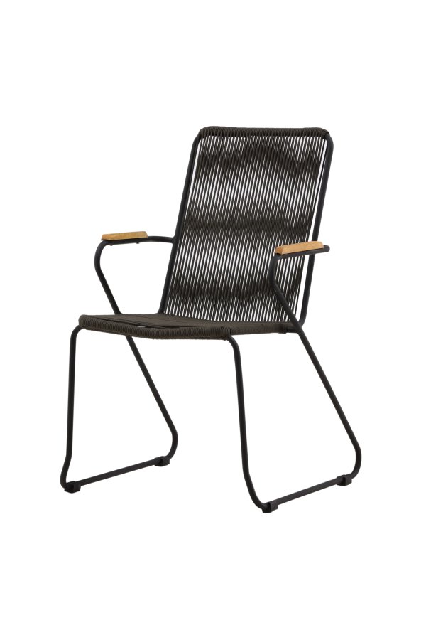 VENTURE DESIGN Bois hagestol, med teak armlener - mrkegrtt tau og svart stl