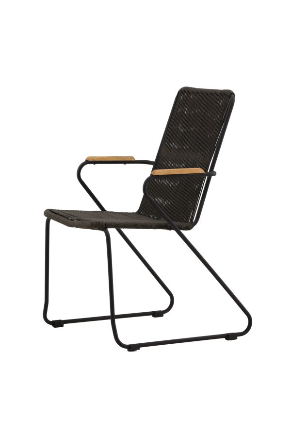 VENTURE DESIGN Bois hagestol, med teak armlener - mrkegrtt tau og svart stl