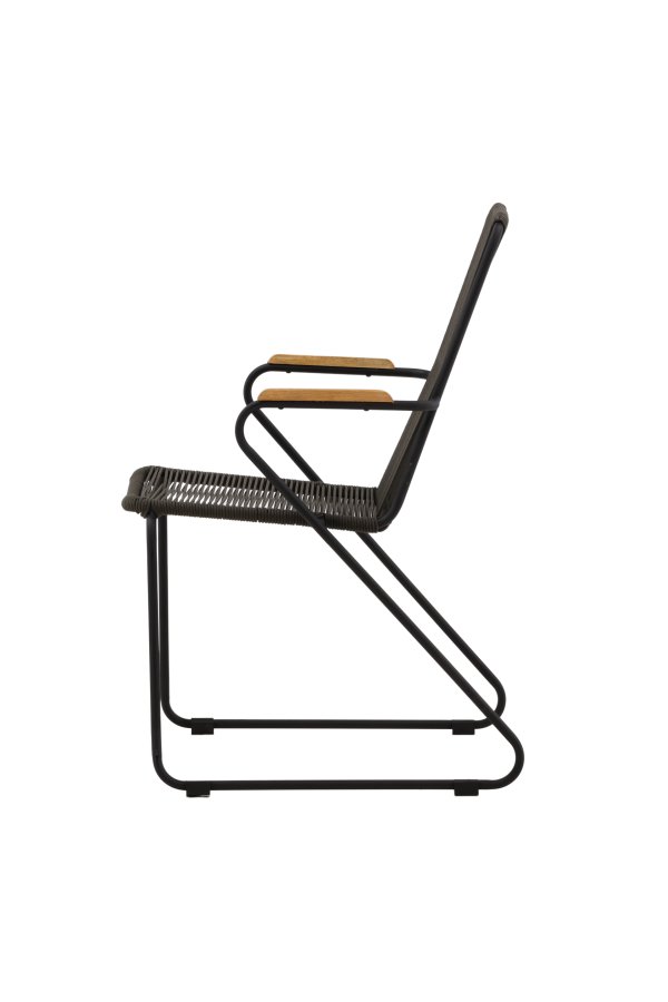 VENTURE DESIGN Bois hagestol, med teak armlener - mrkegrtt tau og svart stl