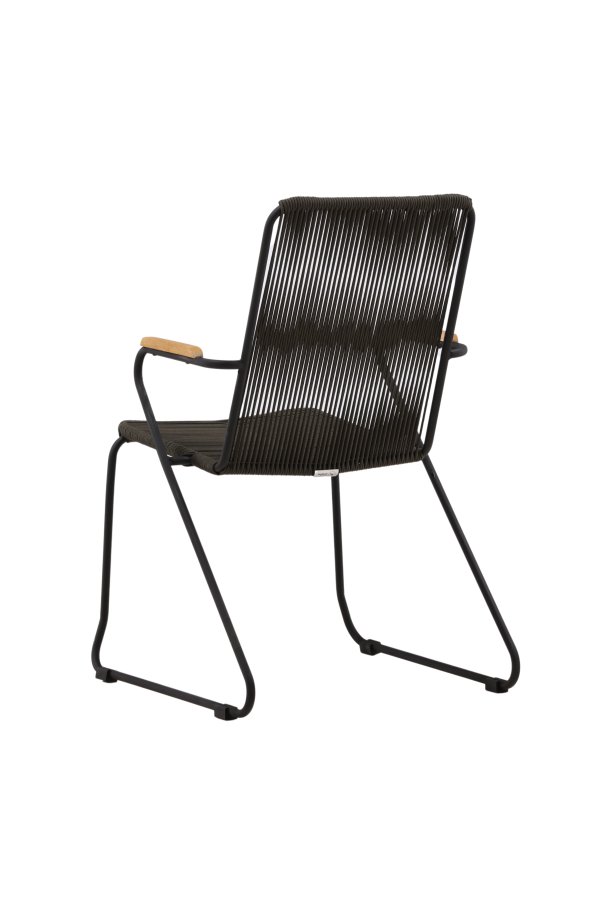 VENTURE DESIGN Bois hagestol, med teak armlener - mrkegrtt tau og svart stl