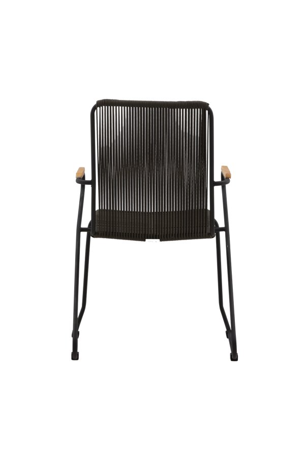 VENTURE DESIGN Bois hagestol, med teak armlener - mrkegrtt tau og svart stl