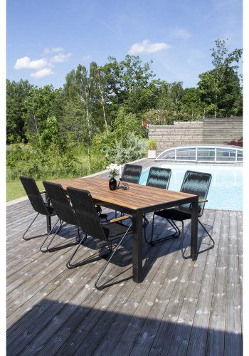 VENTURE DESIGN Bois hagestol, med armlener - naturlig teak, svart tau og stl