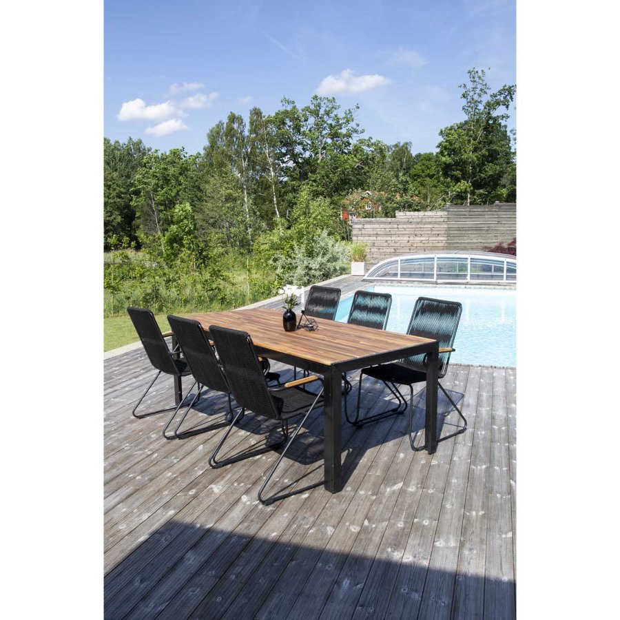 VENTURE DESIGN Bois hagestol, med armlener - naturlig teak, svart tau og stl