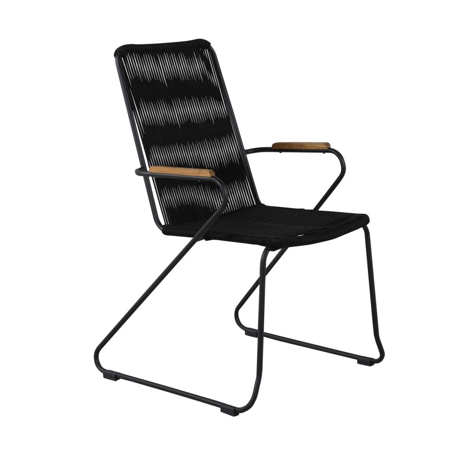 VENTURE DESIGN Bois hagestol, med armlener - naturlig teak, svart tau og stl