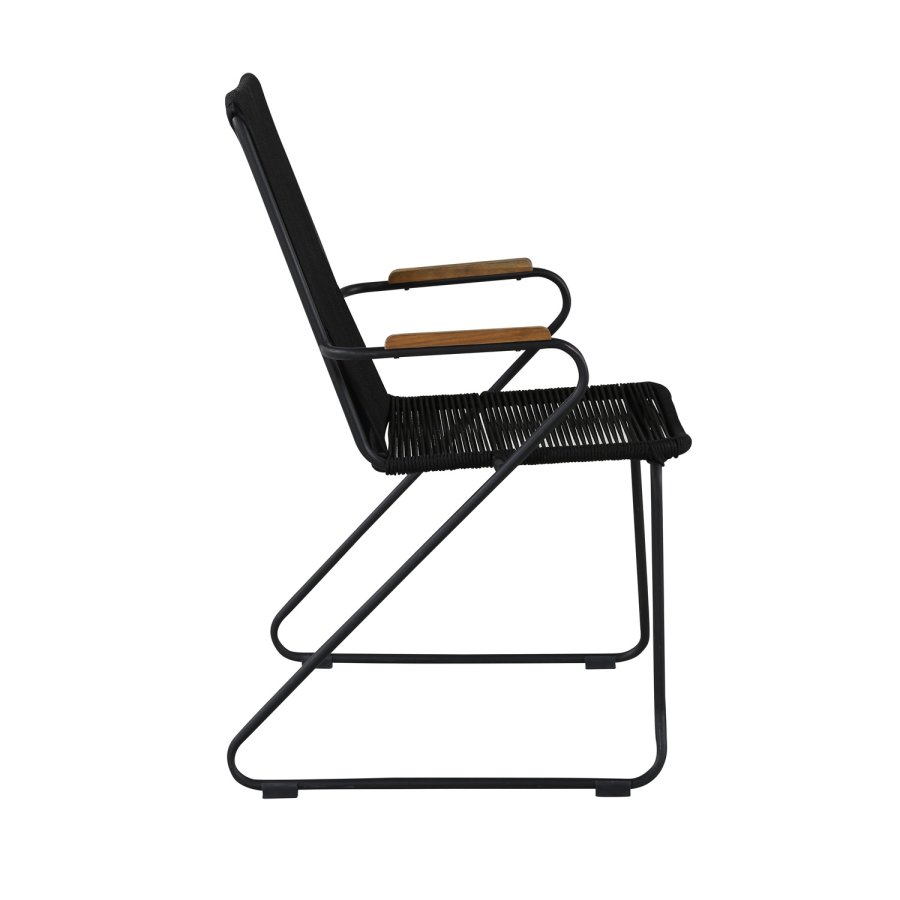 VENTURE DESIGN Bois hagestol, med armlener - naturlig teak, svart tau og stl