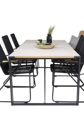 VENTURE DESIGN Bois hagestol, med armlener - naturlig teak, svart tau og stl