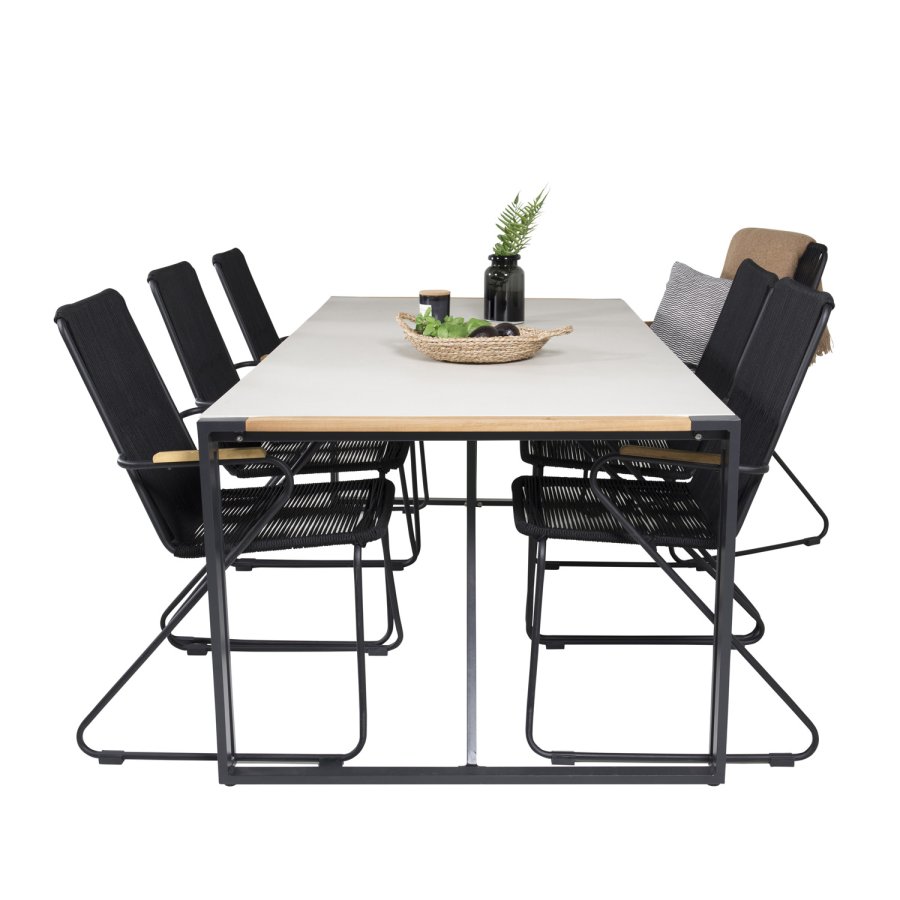 VENTURE DESIGN Bois hagestol, med armlener - naturlig teak, svart tau og stl