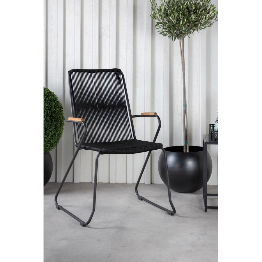 VENTURE DESIGN Bois hagestol, med armlener - naturlig teak, svart tau og stl