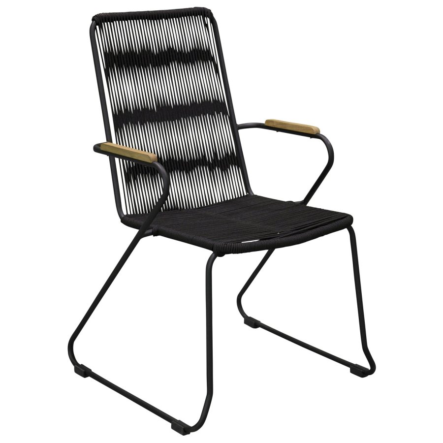 VENTURE DESIGN Bois hagestol, med armlener - naturlig teak, svart tau og stl