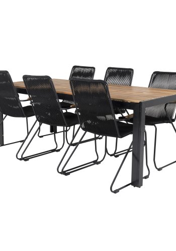 VENTURE DESIGN Bois hagestol, med armlener - naturlig teak, svart tau og stl