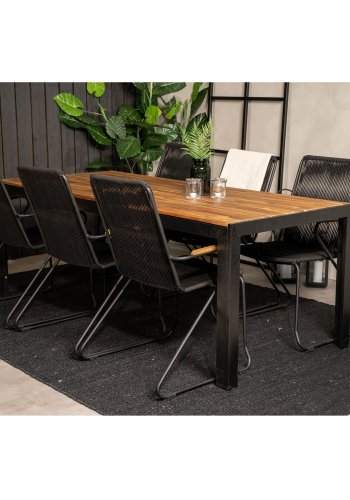 VENTURE DESIGN Bois hagestol, med armlener - naturlig teak, svart tau og stl