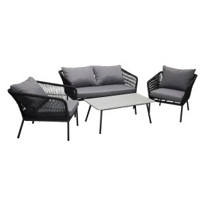 VENTURE DESIGN Lindos havest - gr stof, sort aluminium og reb 