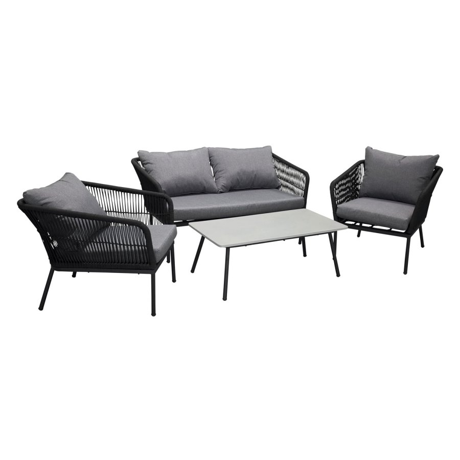 VENTURE DESIGN Lindos hagesett - grtt stoff, svart aluminium og tau 