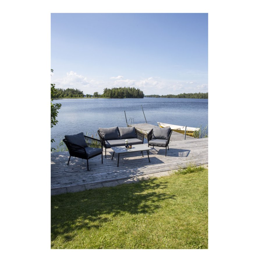 VENTURE DESIGN Lindos hagesett - grtt stoff, svart aluminium og tau 