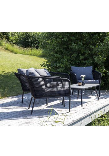VENTURE DESIGN Lindos hagesett - grtt stoff, svart aluminium og tau 