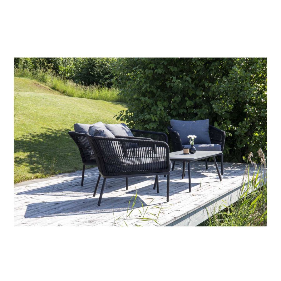 VENTURE DESIGN Lindos hagesett - grtt stoff, svart aluminium og tau 