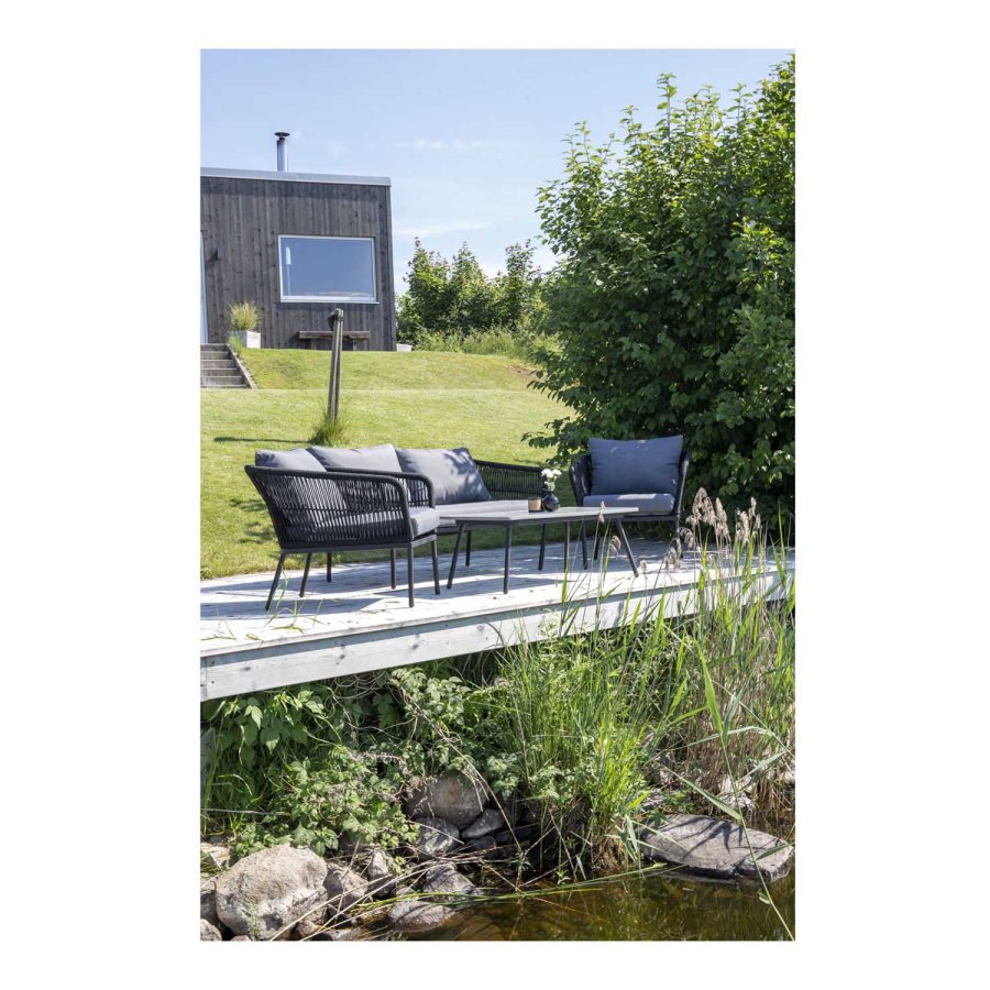 VENTURE DESIGN Lindos hagesett - grtt stoff, svart aluminium og tau 