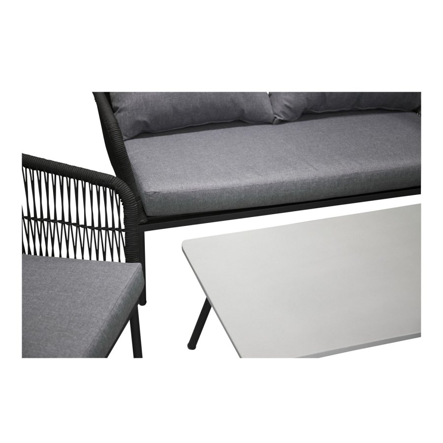 VENTURE DESIGN Lindos hagesett - grtt stoff, svart aluminium og tau 