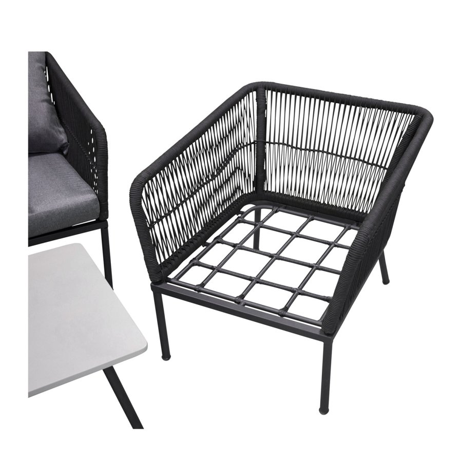 VENTURE DESIGN Lindos hagesett - grtt stoff, svart aluminium og tau 