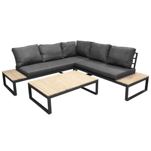 VENTURE DESIGN Panama hjrne havesofa m. hynder - gr, natur akacietr og sort aluminium