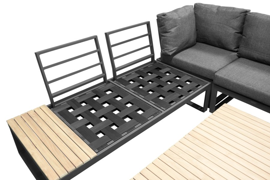 VENTURE DESIGN Panama hj�rne hagesofa med puter - gr�tt, naturlig akasietre og svart aluminium