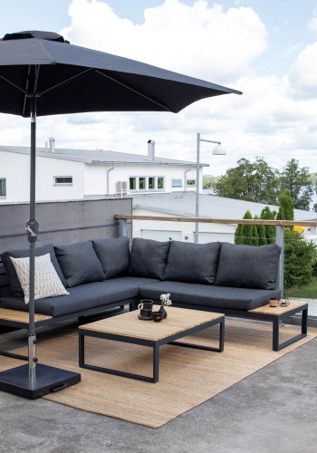 VENTURE DESIGN Panama hj�rne hagesofa med puter - gr�tt, naturlig akasietre og svart aluminium
