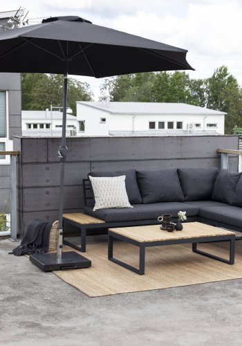 VENTURE DESIGN Panama hj�rne hagesofa med puter - gr�tt, naturlig akasietre og svart aluminium