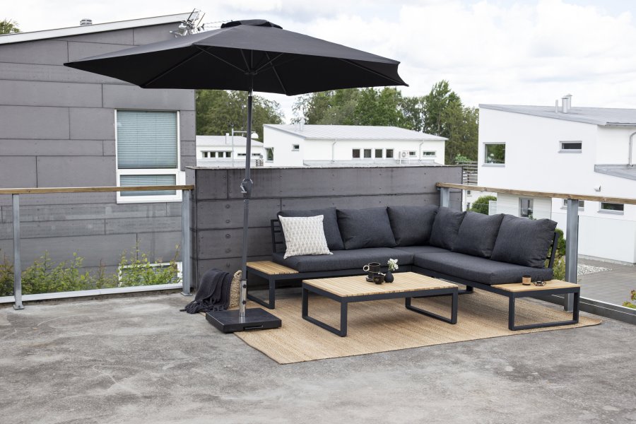 VENTURE DESIGN Panama hj�rne hagesofa med puter - gr�tt, naturlig akasietre og svart aluminium