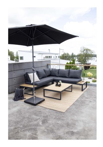 VENTURE DESIGN Panama hjrne hagesofa med puter - grtt, naturlig akasietre og svart aluminium