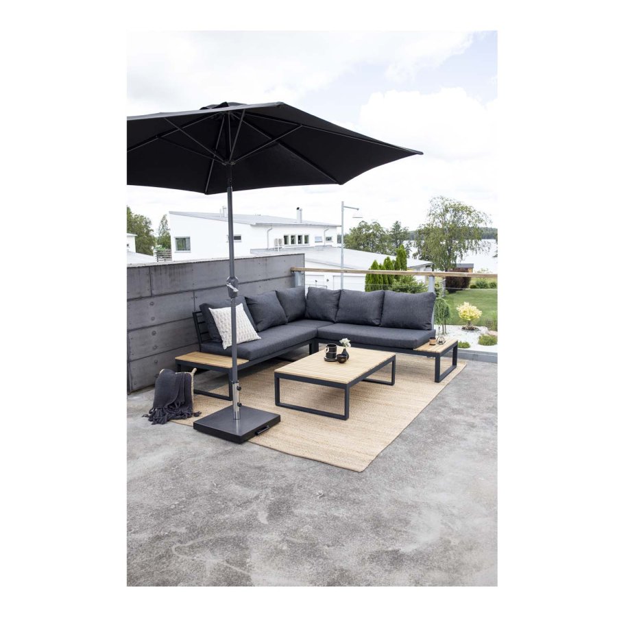 VENTURE DESIGN Panama hjrne hagesofa med puter - grtt, naturlig akasietre og svart aluminium