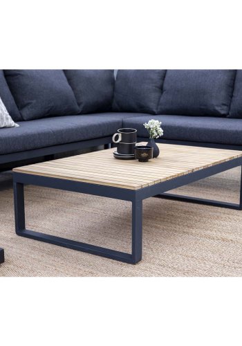 VENTURE DESIGN Panama hjrne hagesofa med puter - grtt, naturlig akasietre og svart aluminium