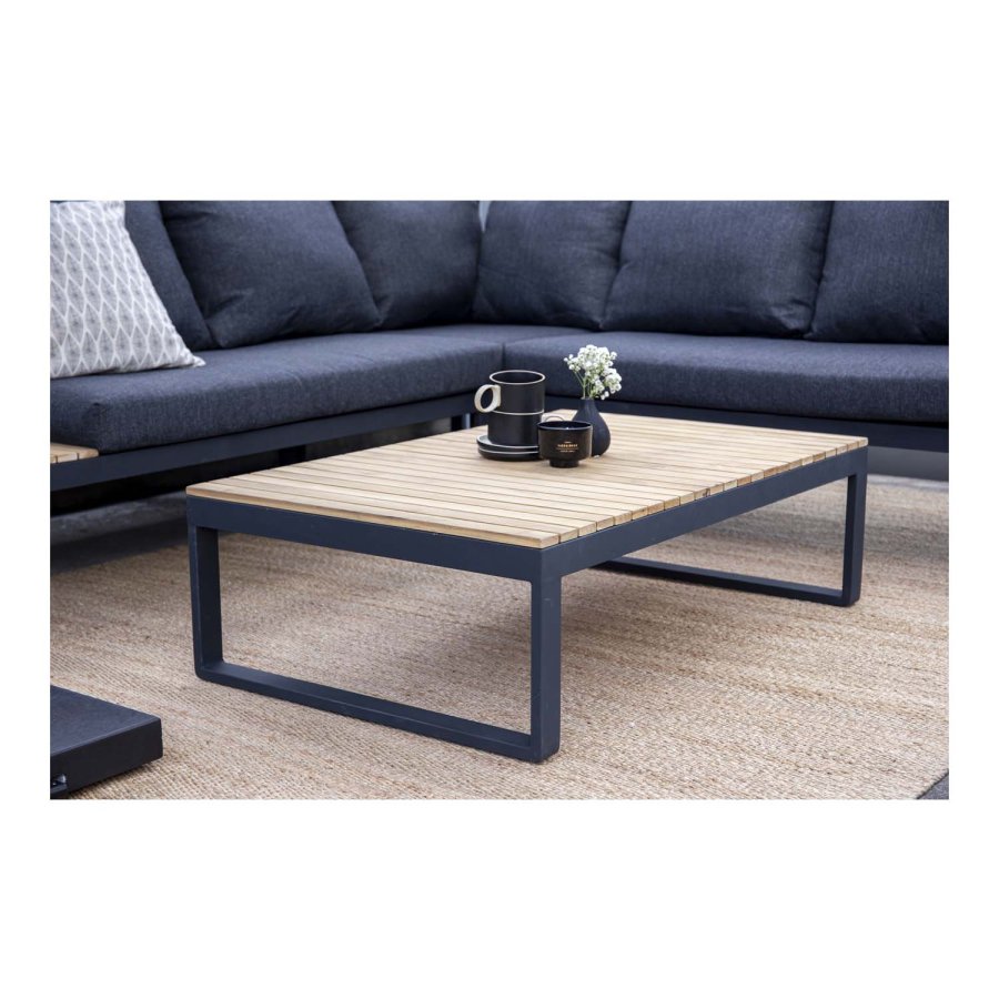 VENTURE DESIGN Panama hjrne hagesofa med puter - grtt, naturlig akasietre og svart aluminium