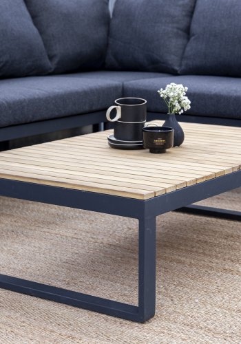 VENTURE DESIGN Panama hj�rne hagesofa med puter - gr�tt, naturlig akasietre og svart aluminium