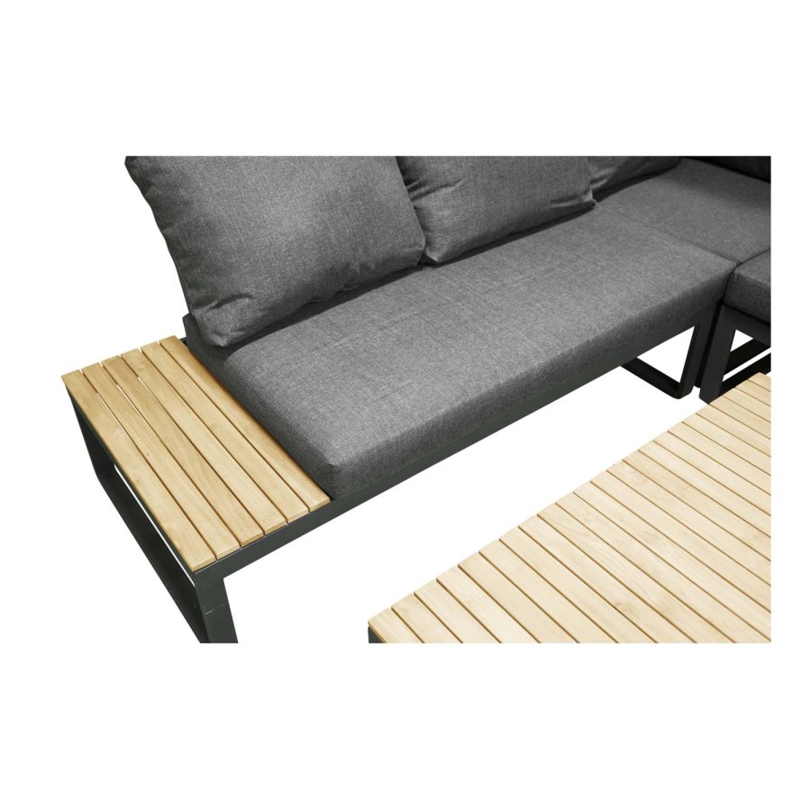 VENTURE DESIGN Panama hjrne hagesofa med puter - grtt, naturlig akasietre og svart aluminium